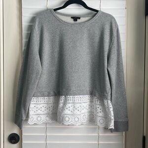 J. Crew Gray Sweatshirt with White Lace Hem